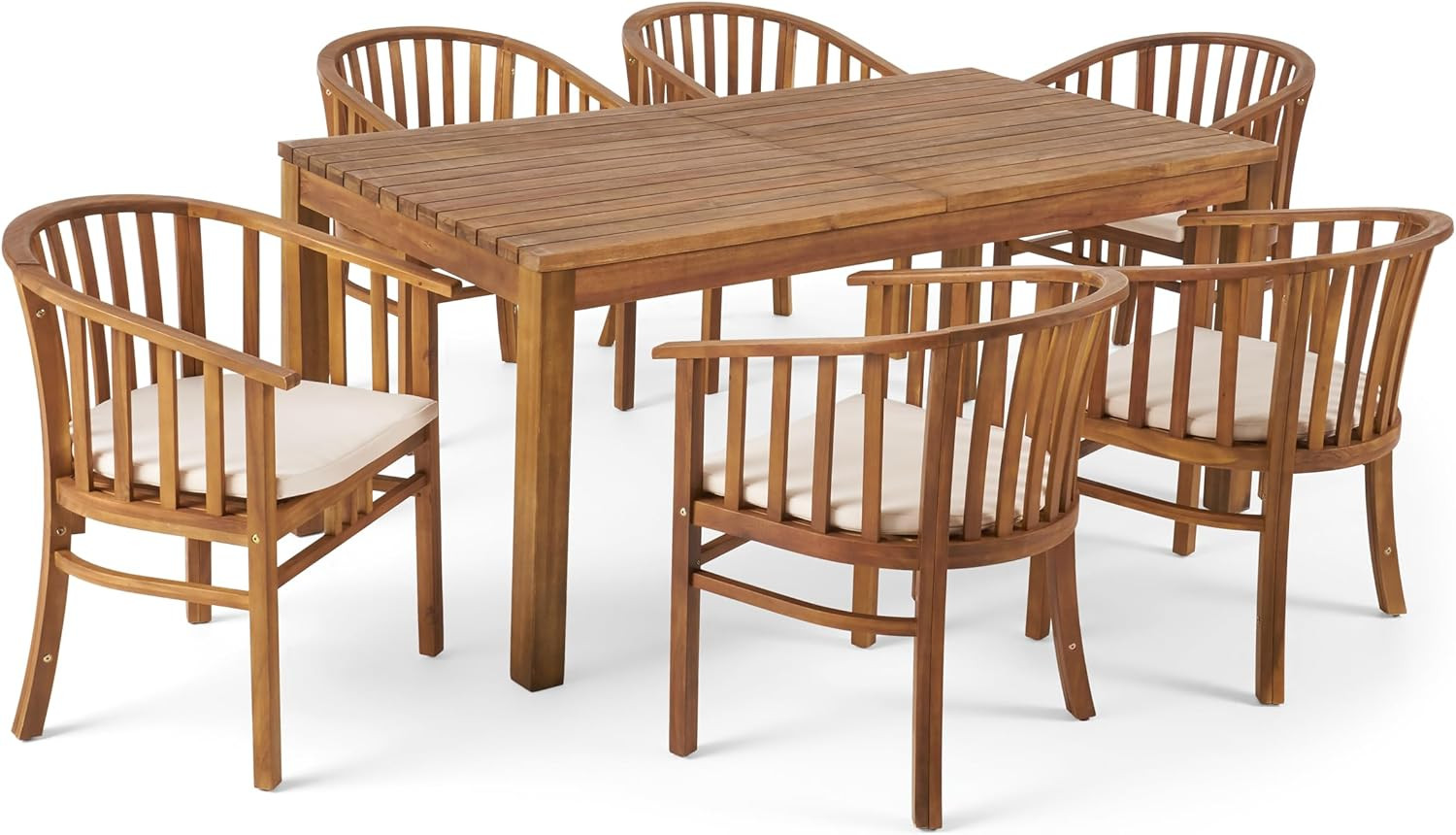 Expandable 6-Seater Acacia Wood Dining Set in Teak Finish & Cream