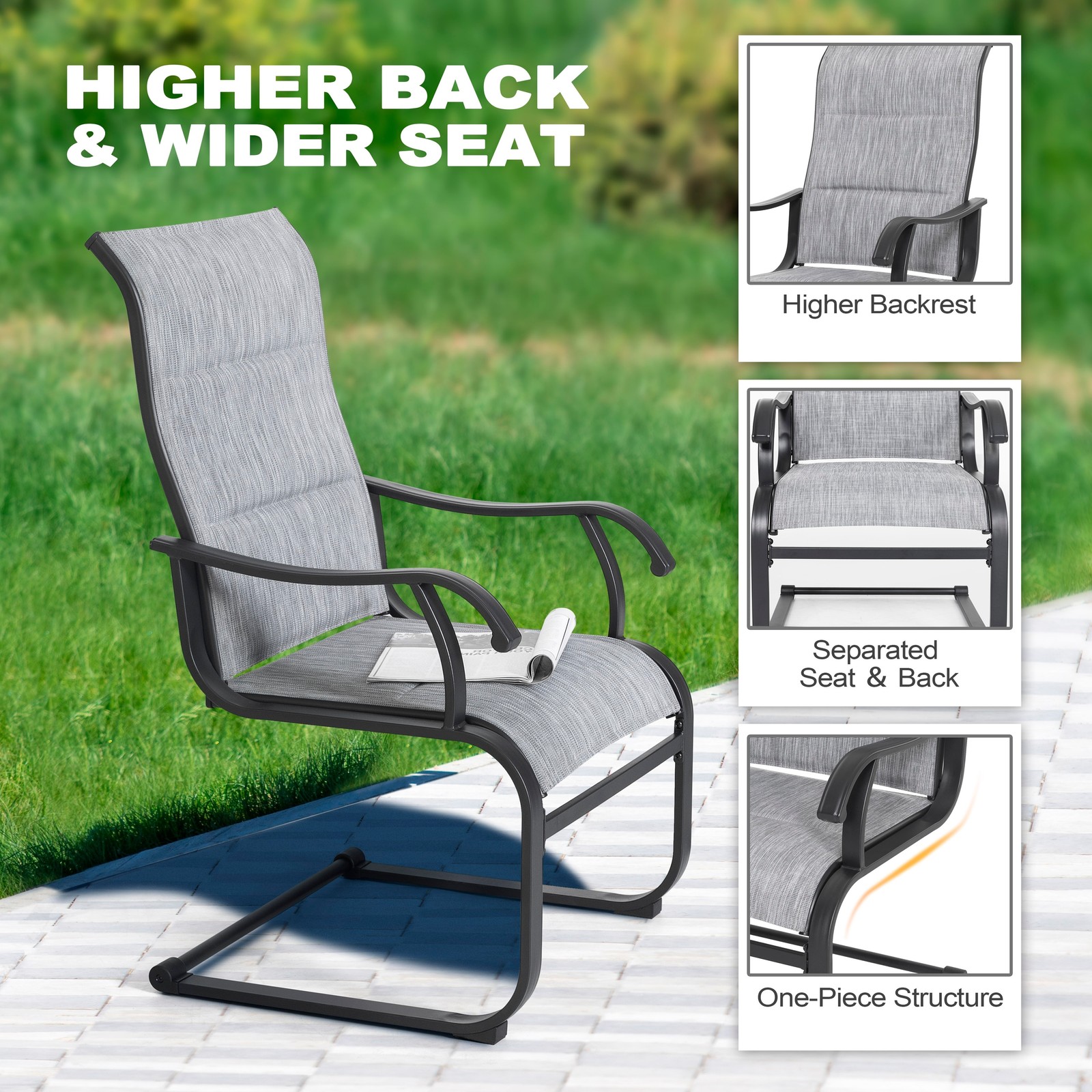 Nuu Garden 3-Piece Outdoor Bistro Set, Breathable Textilene, Durable Iron Frame