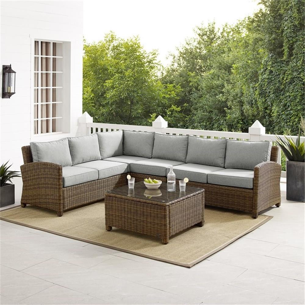 Afuera Living Transitional 5Pc Outdoor Wicker Sectional Set in Gray & Brown