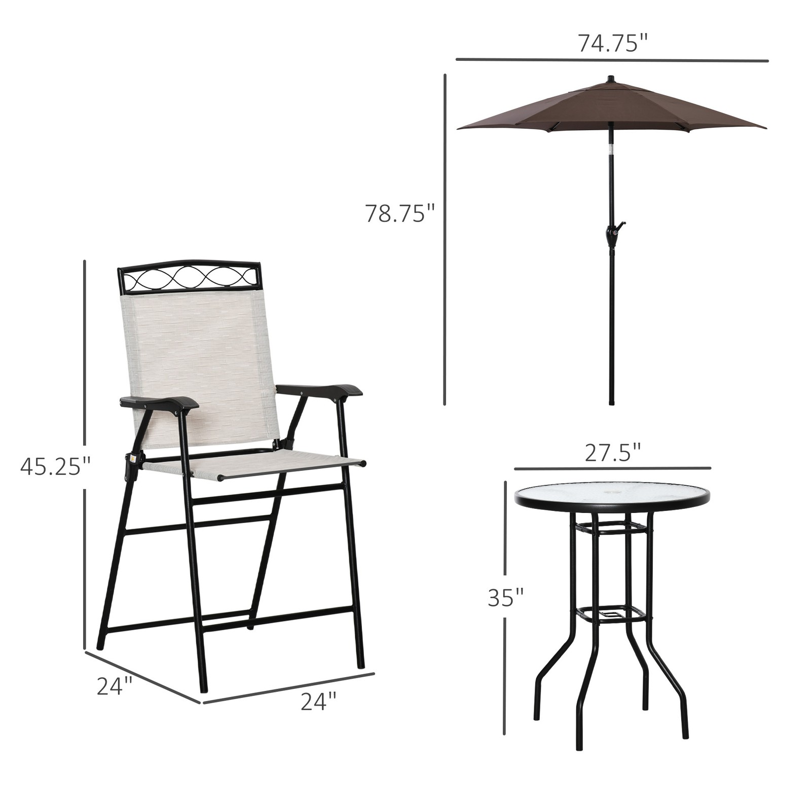 4 Piece Outdoor Patio Dining Furniture Set Bistro Table 2 Folding Chair Umbrella