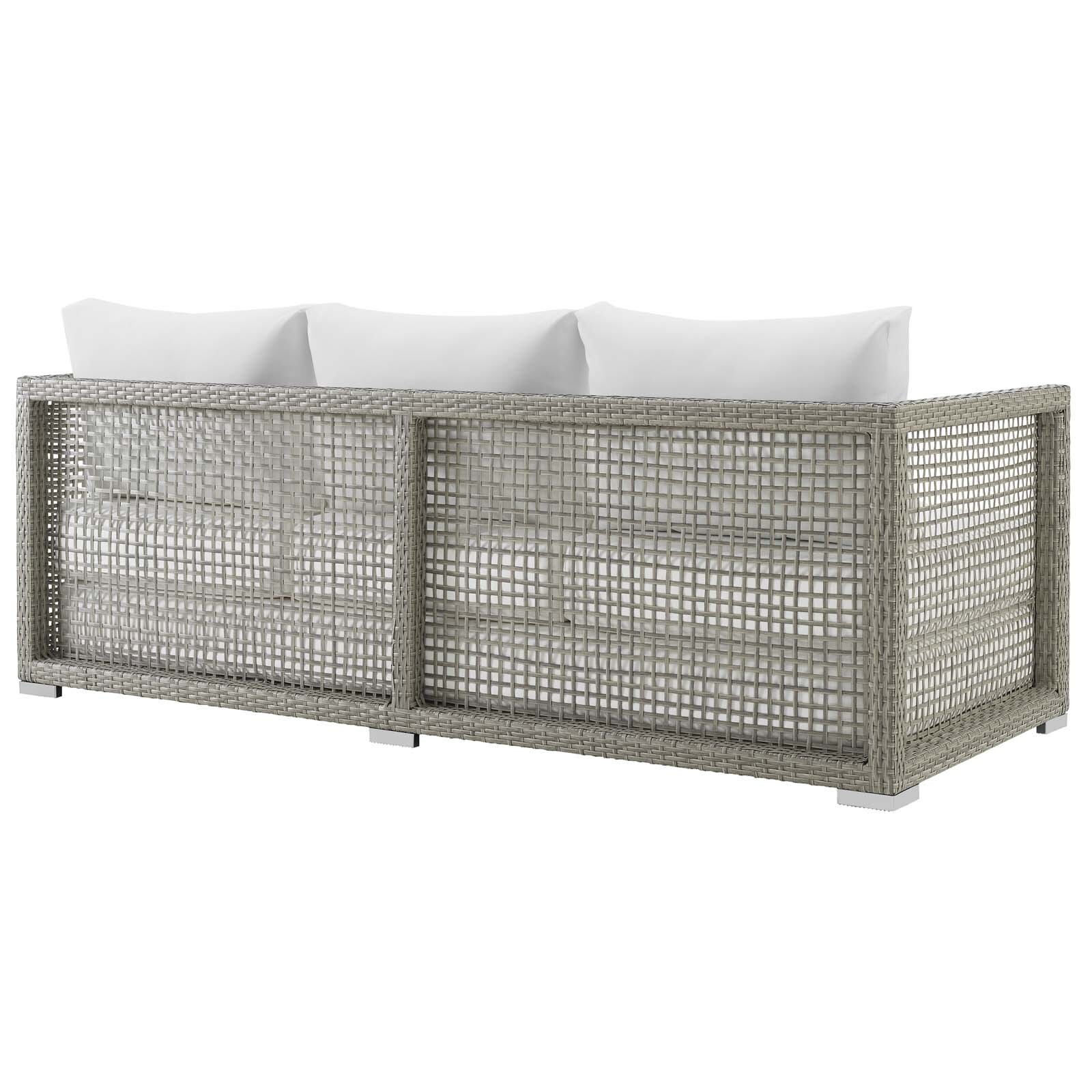 Modway Aura 3 Piece Outdoor Patio Wicker Rattan Set in Gray White