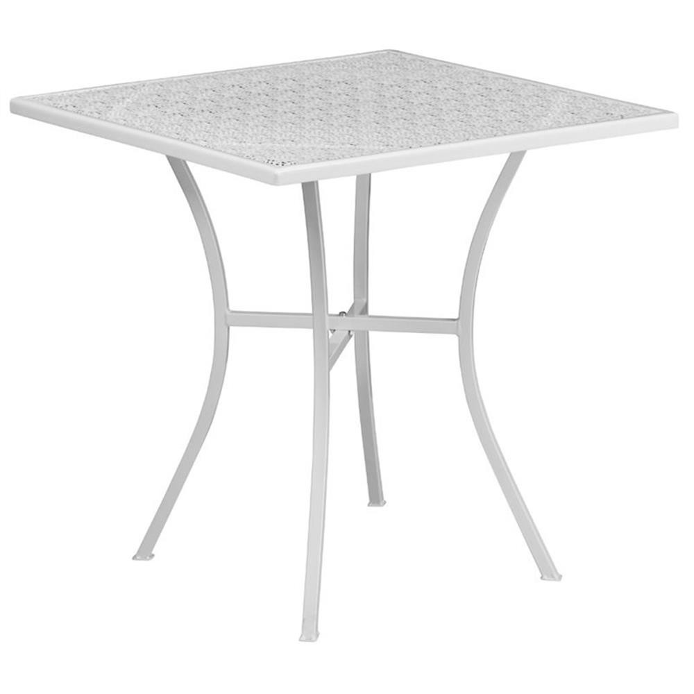 Bowery Hill 28″ Square Steel Flower Print Patio Dining Table in White