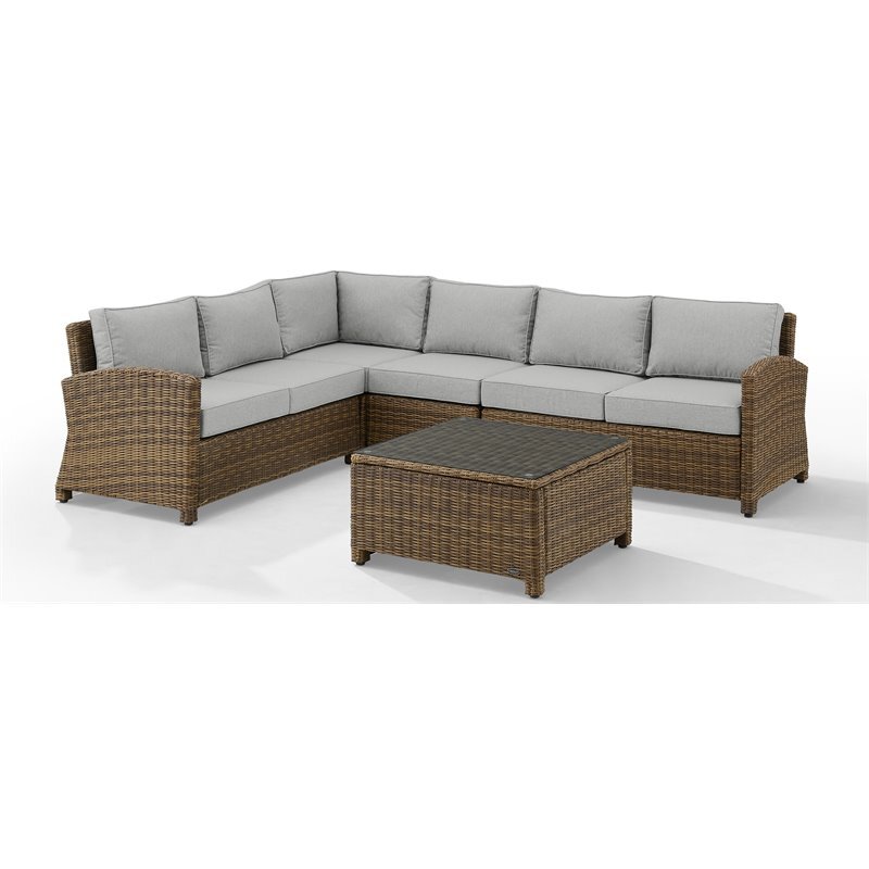 Afuera Living Transitional 5Pc Outdoor Wicker Sectional Set in Gray & Brown