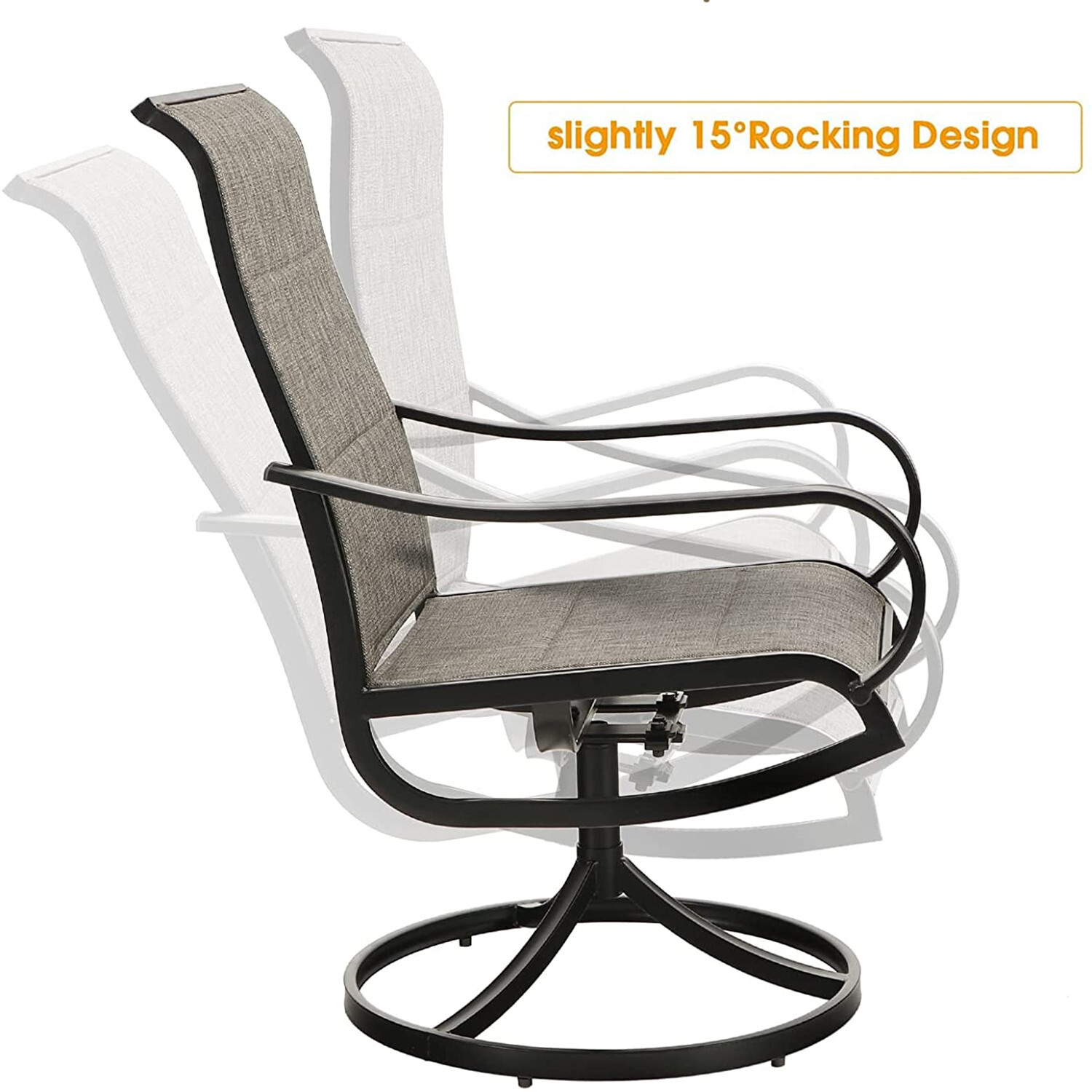 PHI VILLA Patio Furniture Set of 6 w/ Umbrella Swivel Chairs Outdoor Dining Set