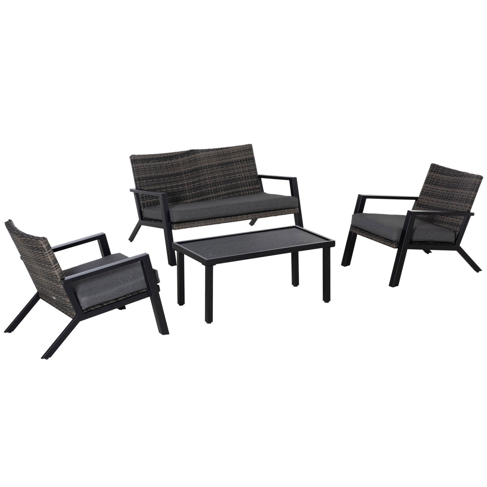 4 Piece Patio Outdoor Furniture Set 2 Chairs Couch and Table for Backyard Garden