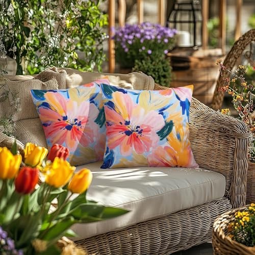 Waterproof Outdoor Throw Pillow Covers, 18″ x 18″ (Pack of 2) Vibrant Floral