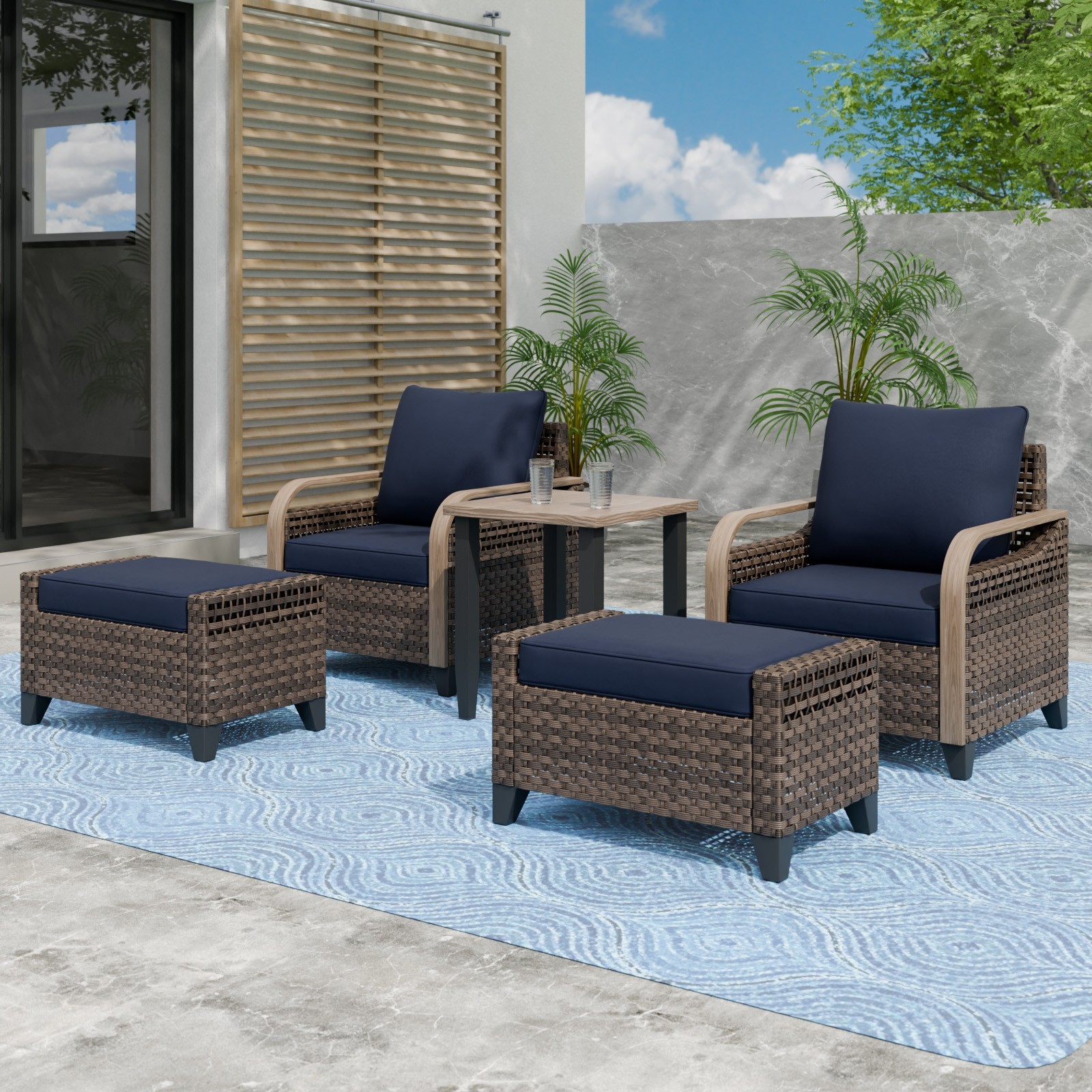 EAGLE PEAK 5 Piece Wicker Outdoor Patio Furniture Set with Ottomans