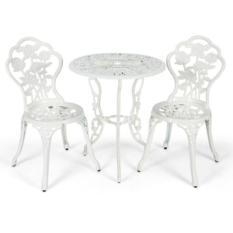3PCS Patio Cast Aluminum Bistro Furniture Conversation Set Rose Design Outdoor
