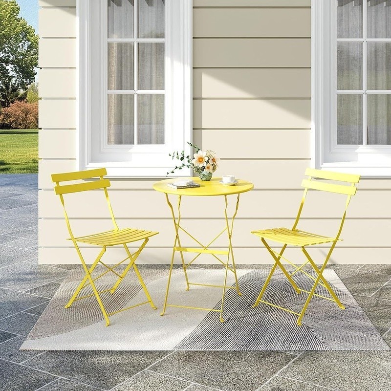 Folding Bistro Table & Chairs Set Small Spaces Patio Dining Outdoor Use