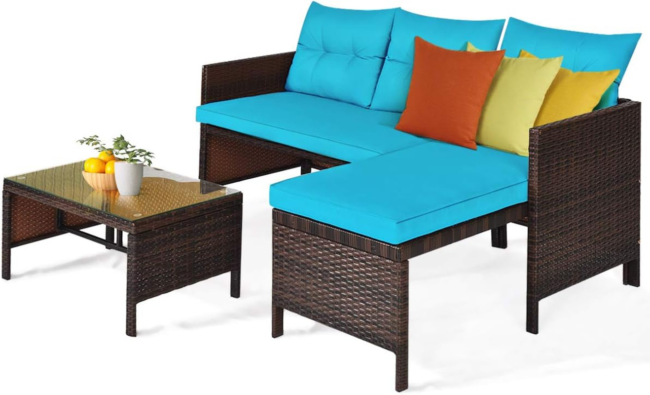 Patio Corner Sofa Set 3 Piece, Outdoor Rattan Sofa Set, Includes Lounge Chaise,