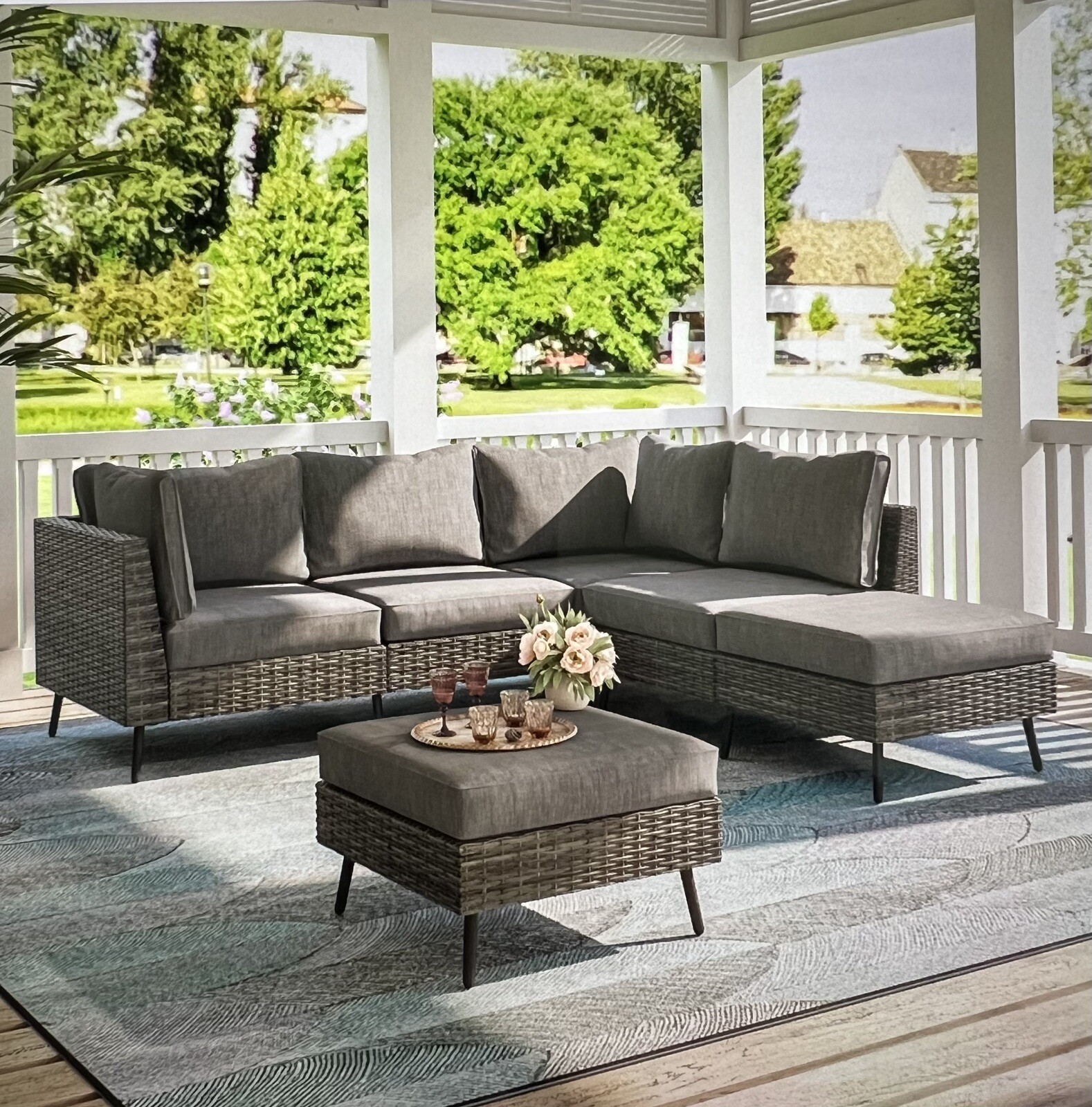 LAUSAINT HOME 6 Pieces Patio Conversation Set, Outdoor Sectional Wicker Sofa PE