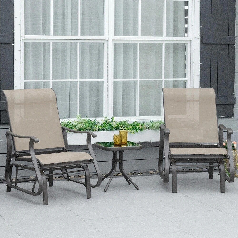3-Pc Outdoor Patio Furniture Set – Glider Chairs and Table Powder Coated Gray