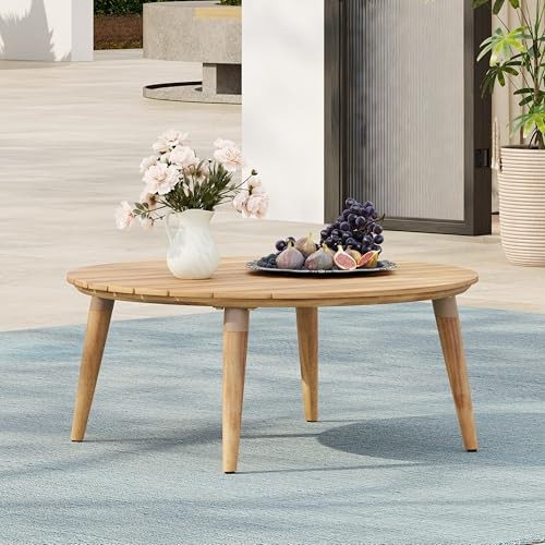 Lalina Outdoor Coffee Table, Acacia Wood Accent Table with Slatted Panel