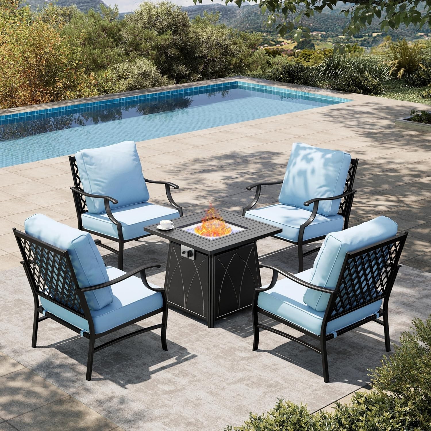 5 Pcs Patio Furniture Set Garden Lawn Outdoor Set with Gas Fire Pit Table Heater