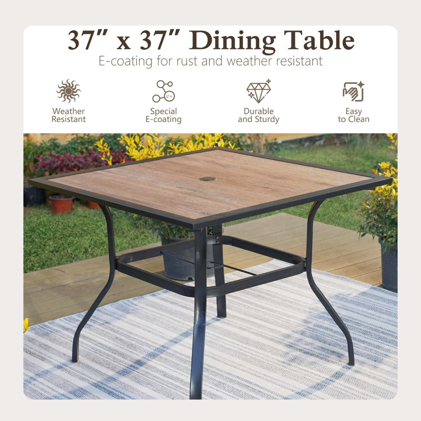 5 Piece Outdoor Dining Set Patio Table Chairs Set with 1.57″ Umbrella Hole