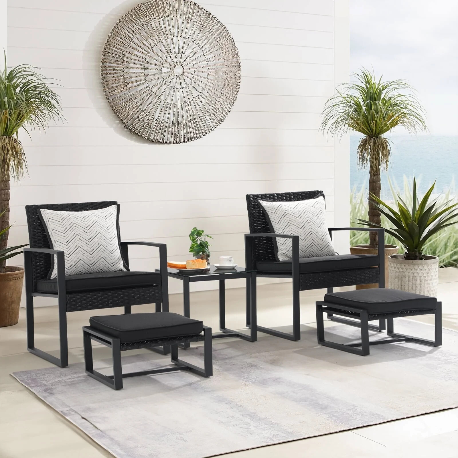 5-Piece Outdoor Furniture Set, Patio Set, All-Weather Wicker, with Cushions