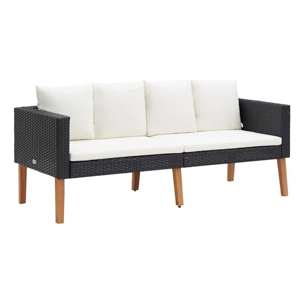 Bowery Hill Synthetic Poly Rattan Garden Sofa in Black & Cream/White