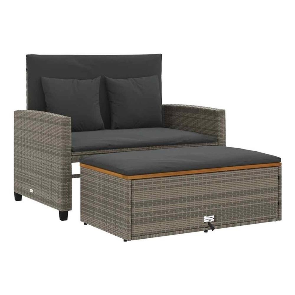 Bowery Hill Medium PE Wicker Acacia Wood & Powder-Coated Steel Garden Gray Sofa
