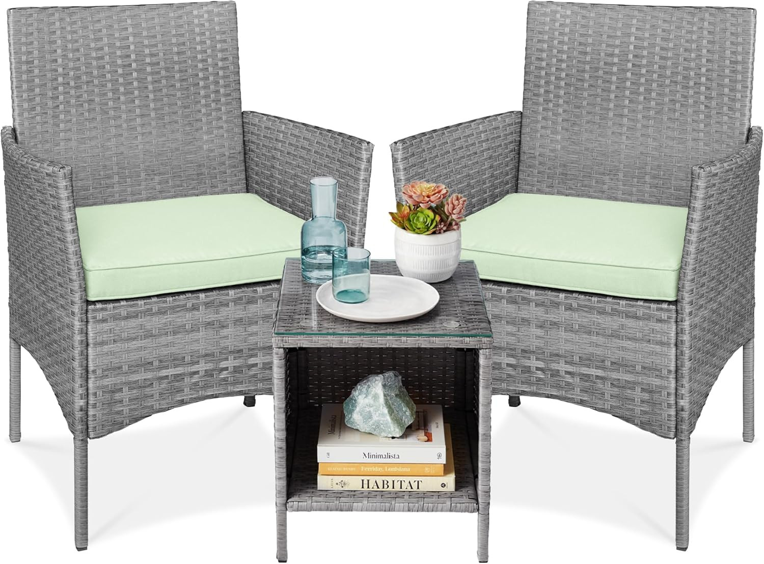 Best Choice Products 3-Piece Outdoor Wicker Conversation Bistro Set, Space Savin