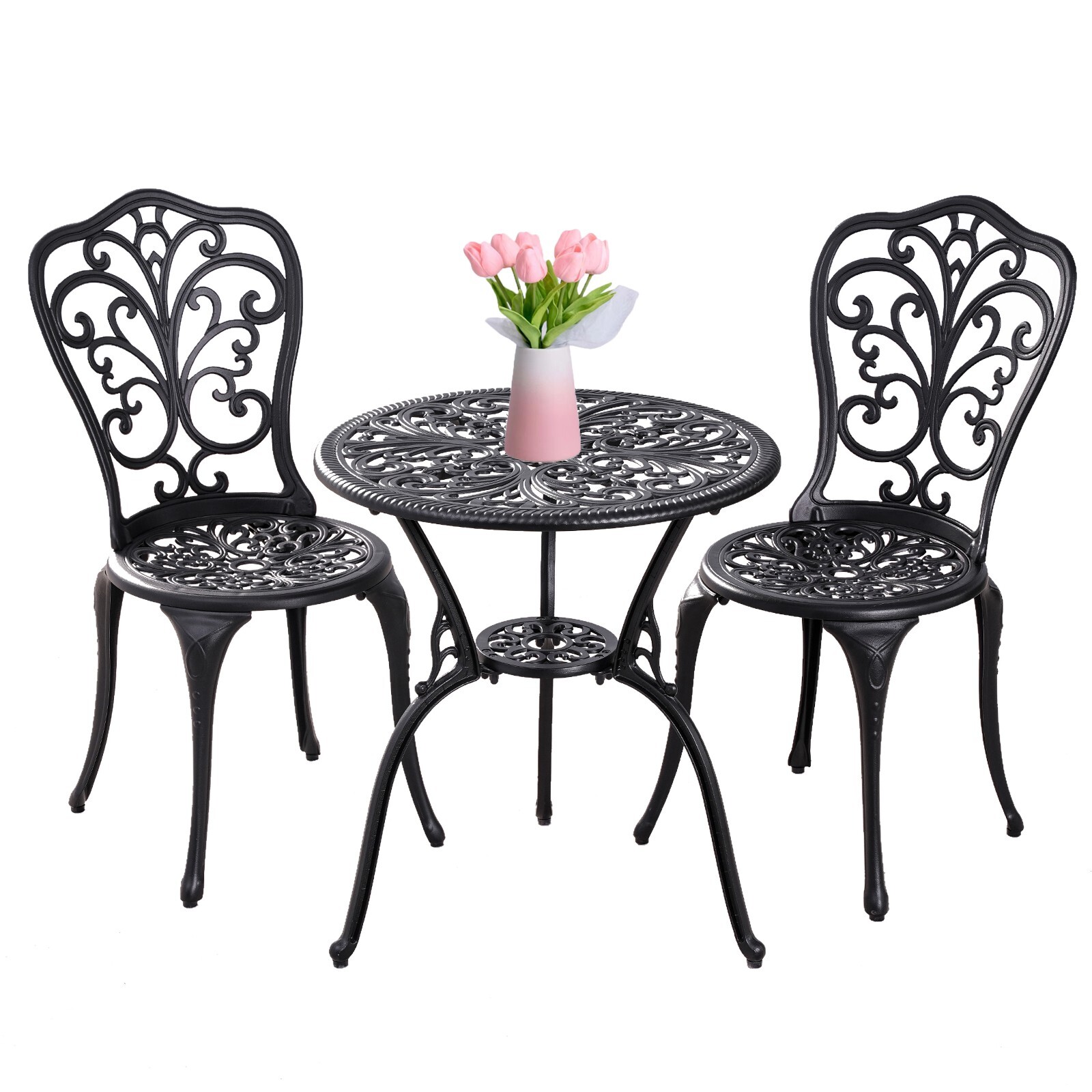 Patio BistroTable Set Rust-Resistant Cast Aluminum Bistro Set with Umbrella Hole