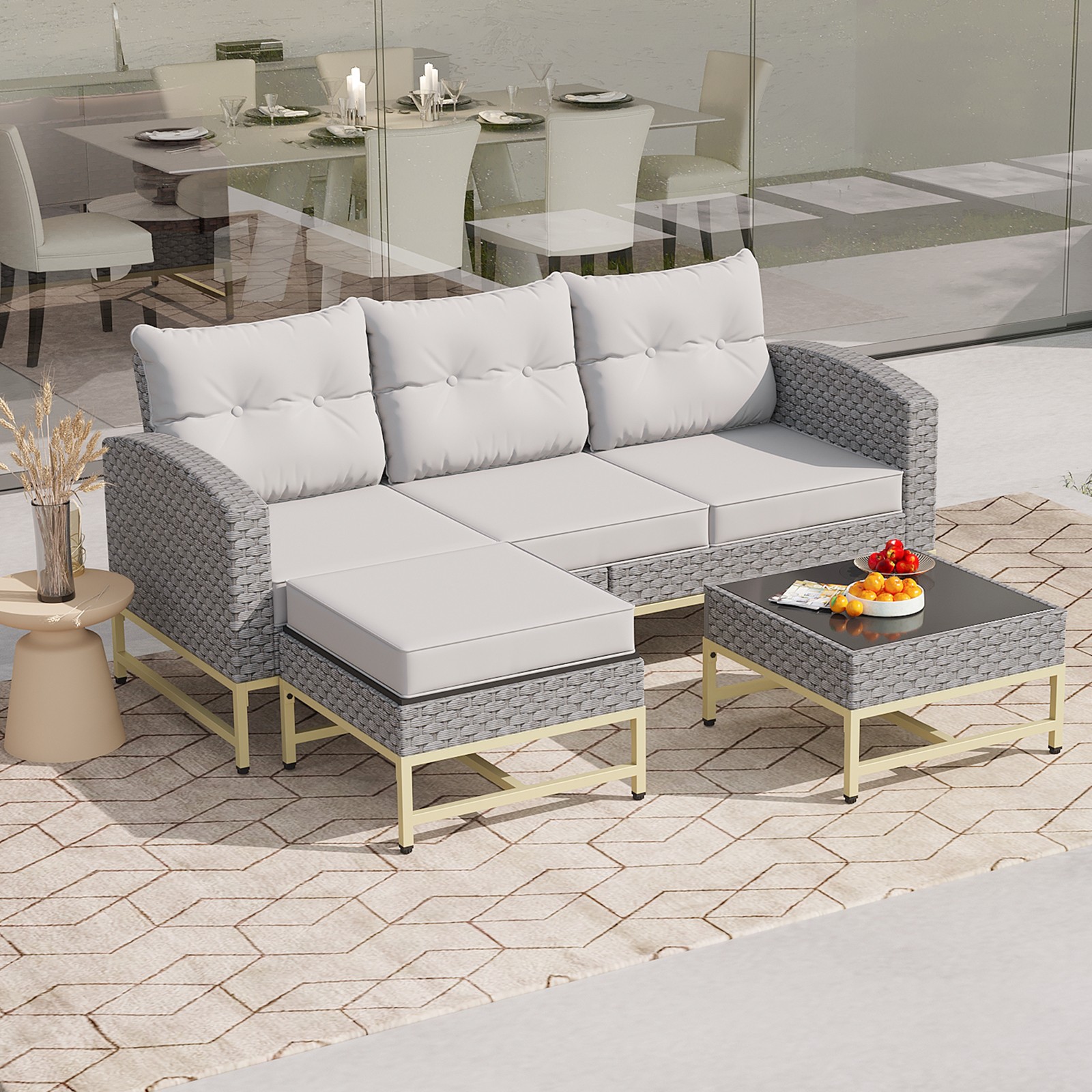 4pcs Patio Aluminum Furniture Sets Outdoor Sectional Sofa Aluminum Sofa