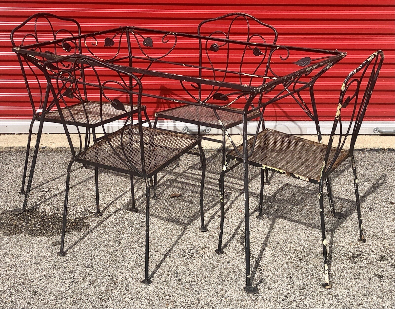 Set #3 Salterini 5pc Wrought Iron Patio Set 30×48 glass top Philodendron Patt’n