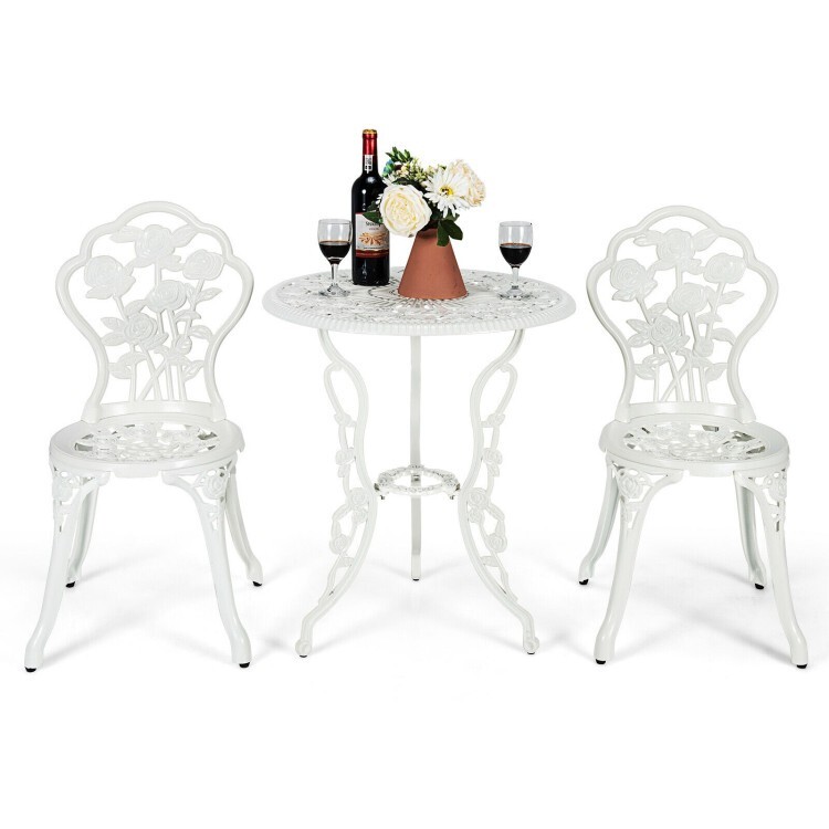3PCS Patio Cast Aluminum Bistro Furniture Conversation Set Rose Design Outdoor