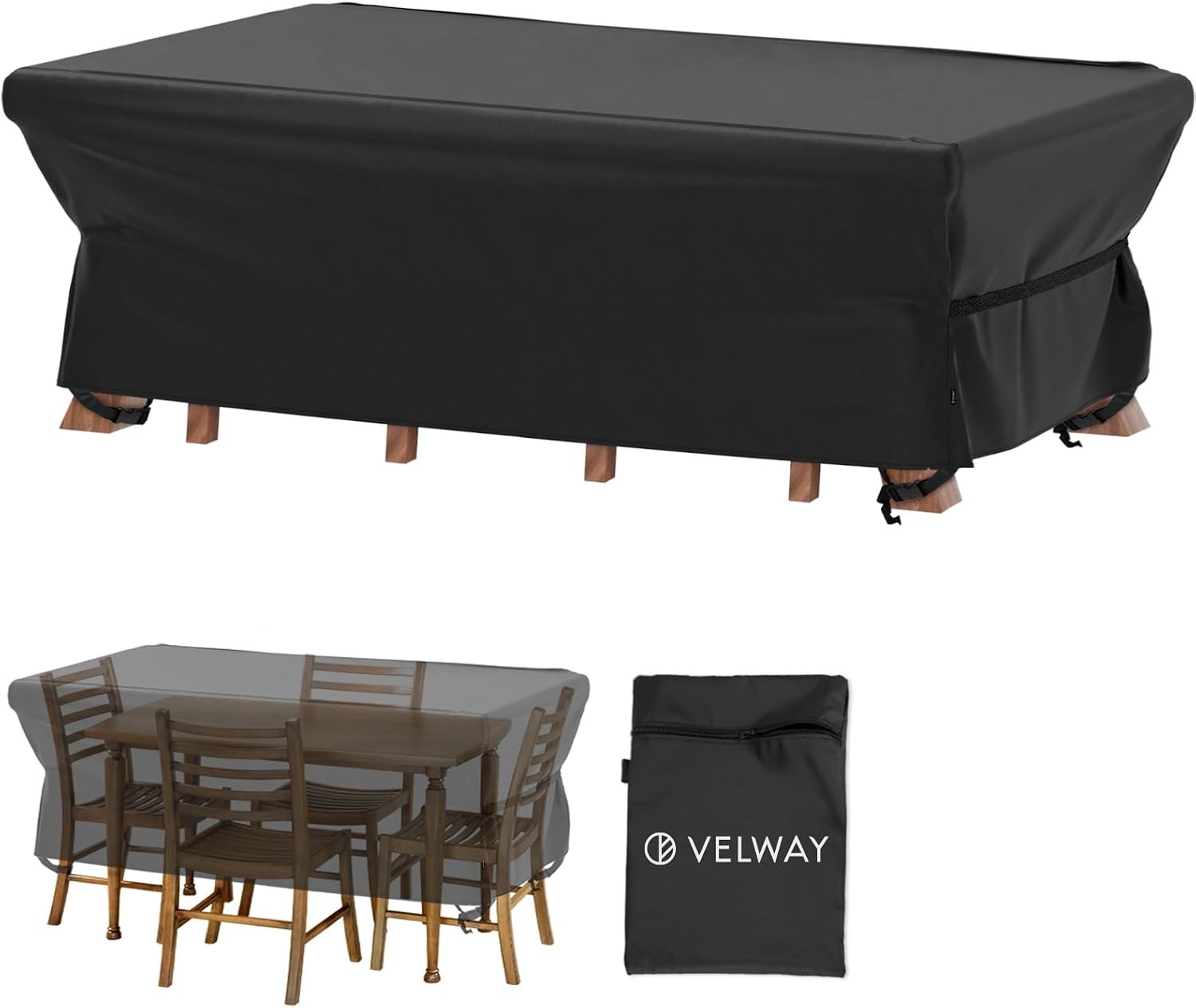 Velway Patio Table Chairs Set – Square Waterproof 90″L x 62″W x 28″H Outdoor Bis