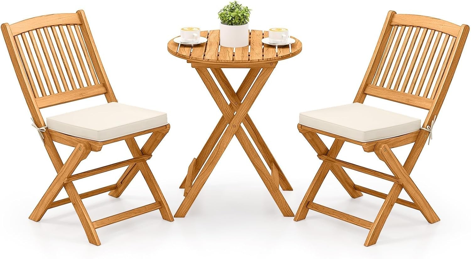 Acacia Wood Folding Bistro Table & Chairs Set