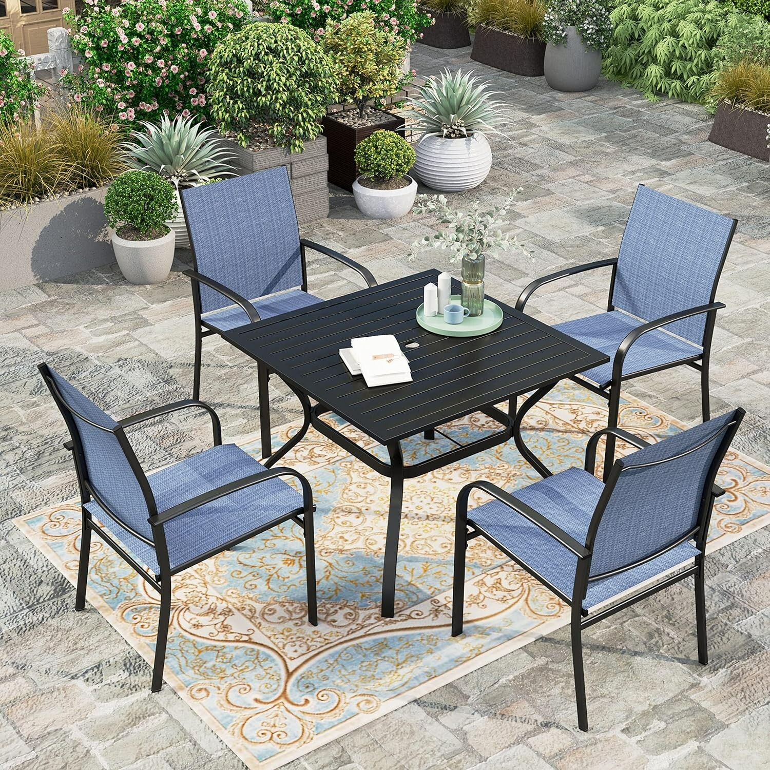 5 Piece Patio Dining Set Outdoor Table and Chairs Set of 4 for Garden Backyard