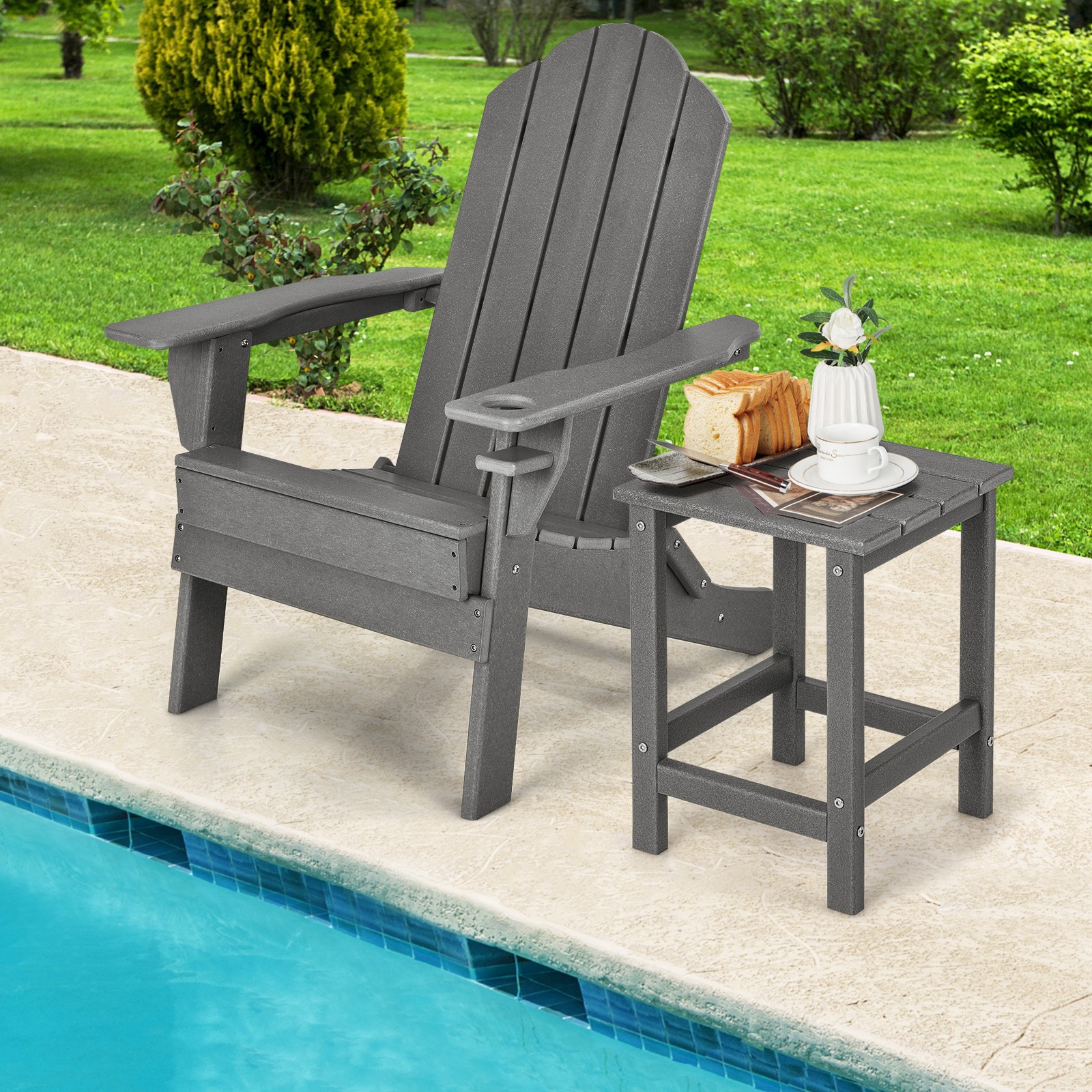 Patio 14″ Adirondack Side End Table HDPE Square Weather Resistant Garden Grey
