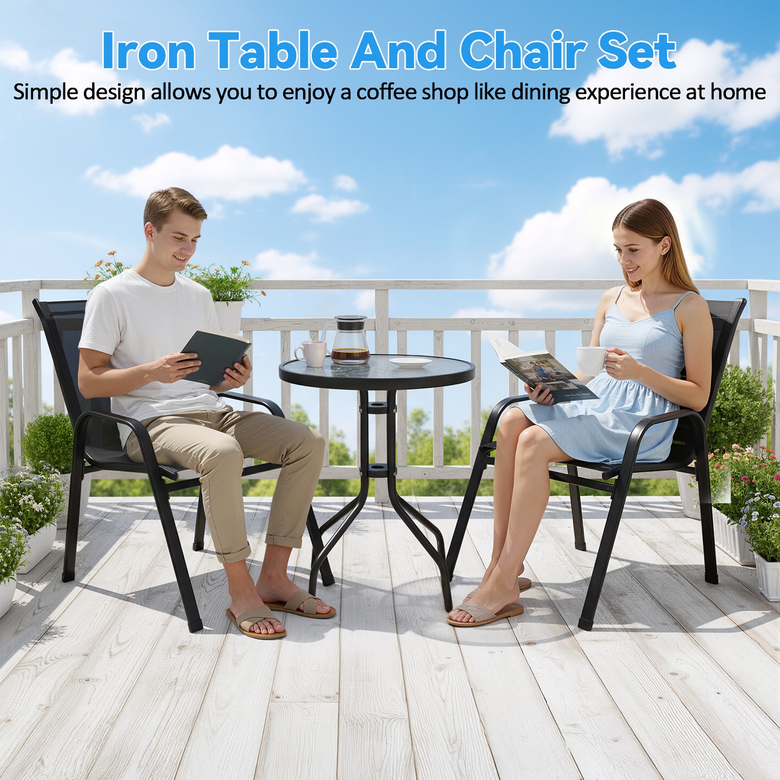 3PCS Outdoor Bistro Set Patio Conversation Furniture Set w/ 2 Chairs & Table