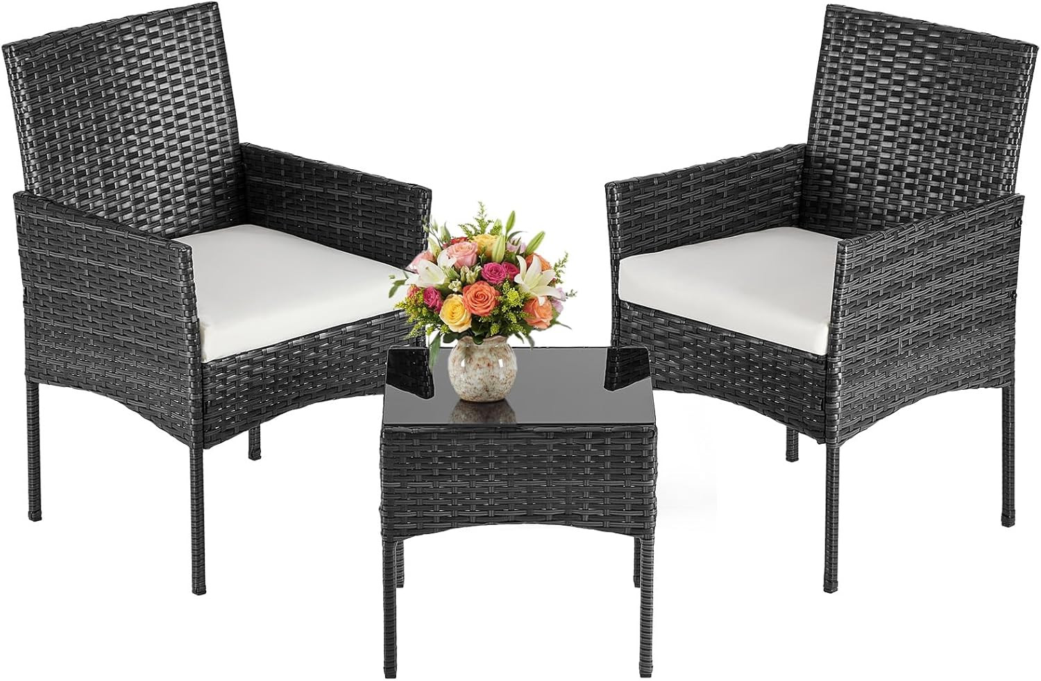 3-Piece Patio Furniture Set, All-Weather Outdoor Wicker Chairs with Removable Cu