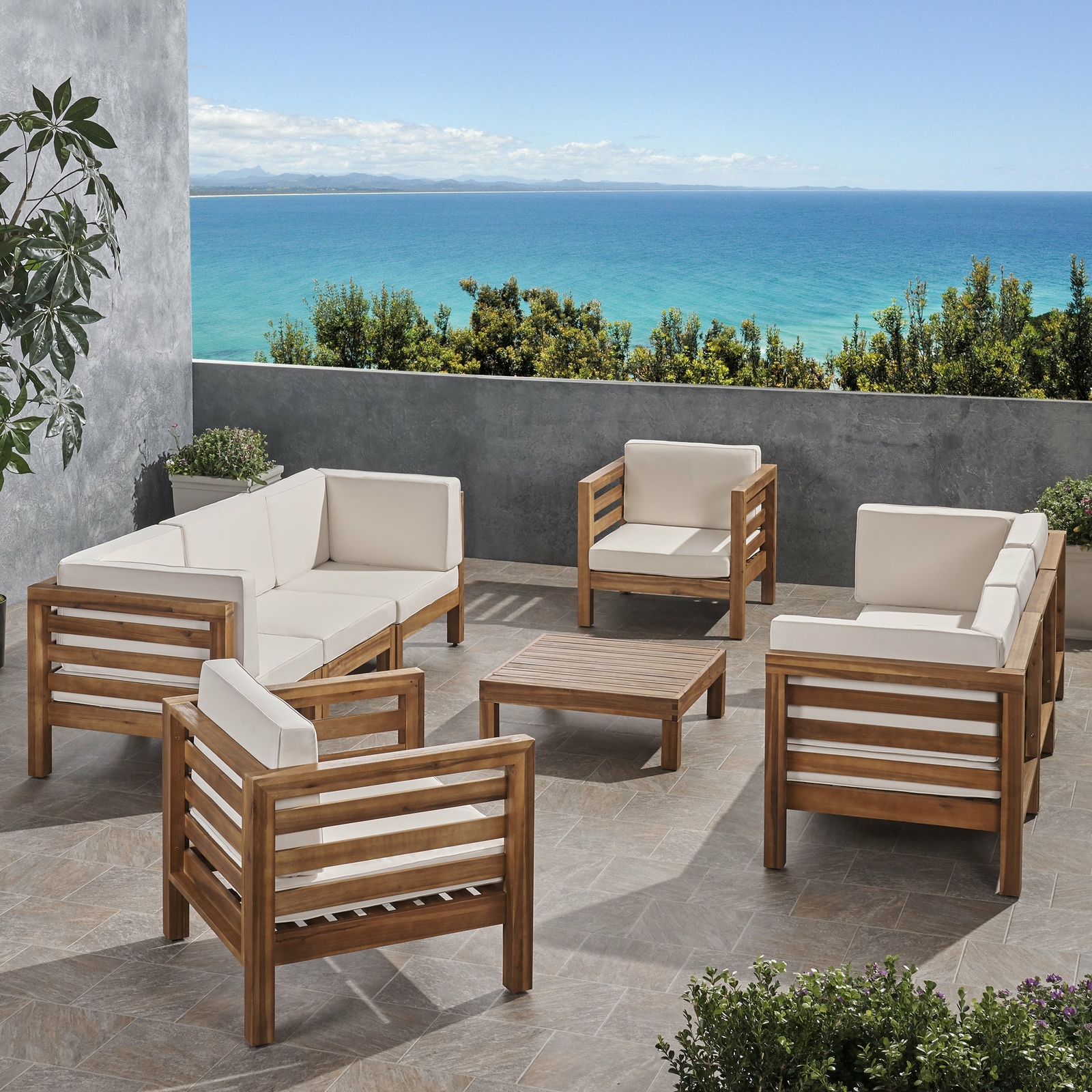 Emma Outdoor 8 Seater Acacia Wood Sofa and Club Chair Set