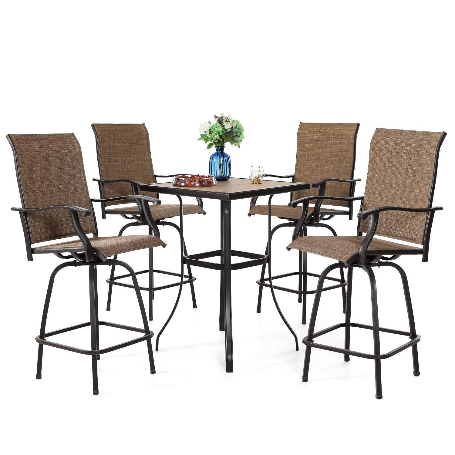 Patio Bar Table Chair Set of 5 Swivel Bar Height Chair Bar Chairs Outdoor Stools