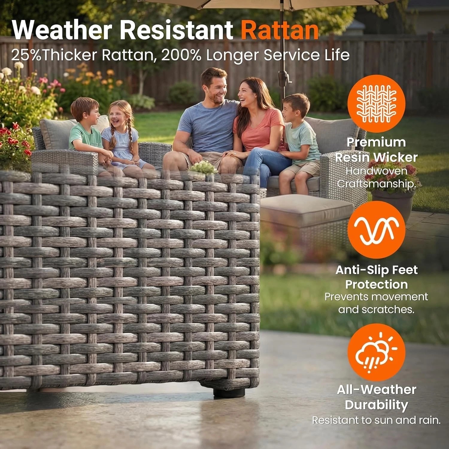 All-Weather Navy Blue Wicker Outdoor Lounge Set with Double Layer Storage Table