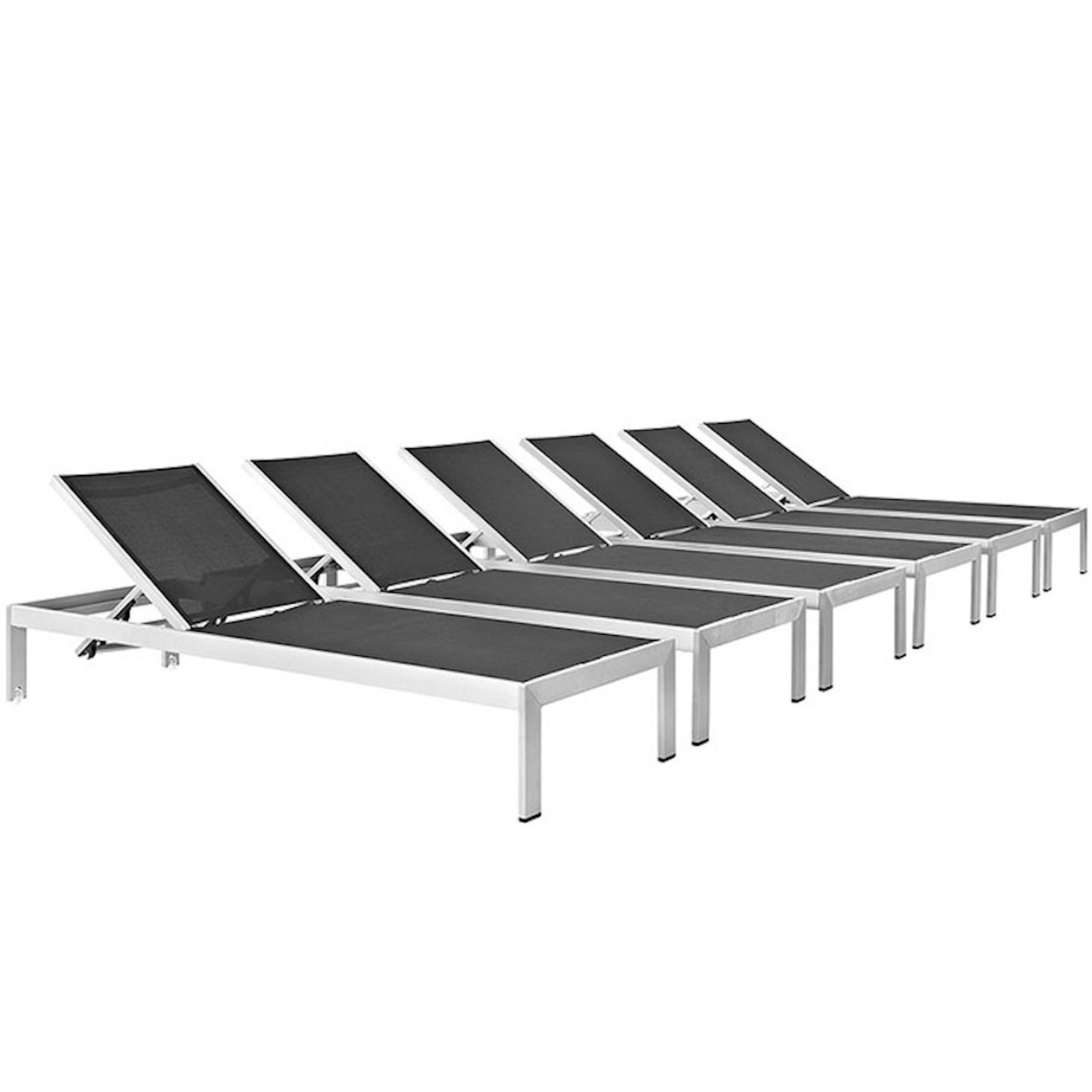 6 Outdoor Lounge Sun Chairs Black, White, Gray Textilene Mesh Brushed Aluminum