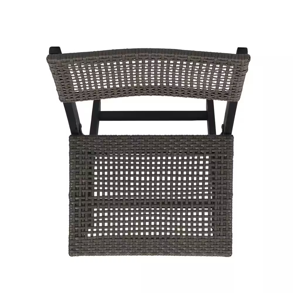 Set of 2 Outdoor Acacia Foldable Wicker Chairs, Grey + Brown, for Restaurants, P