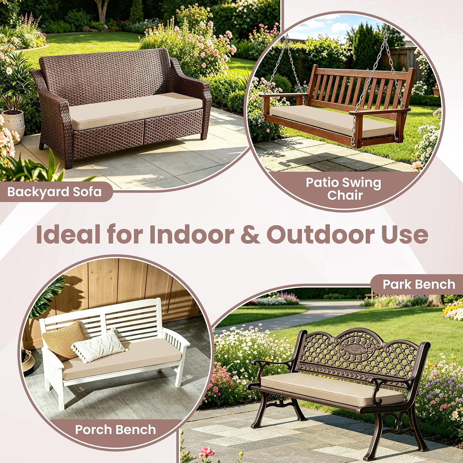 Outdoor Bench Cushions for Outdoor Furniture, 48X18 Inch, Waterproof Patio Furni