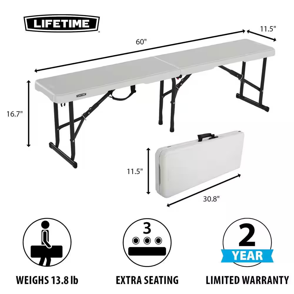 5 Ft. Fold-In-Half Bench in Pearl White