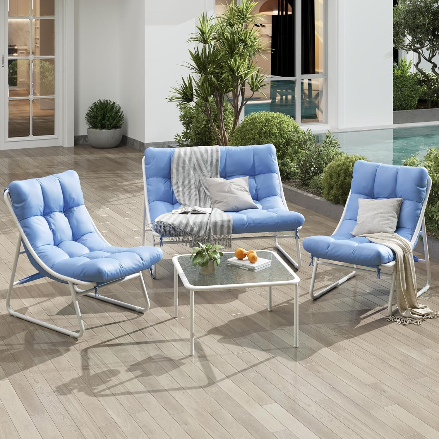 Patio Furniture Set, 4-Piece Outdoor Patio Conversation Set, 2-In-1 Metal Patio