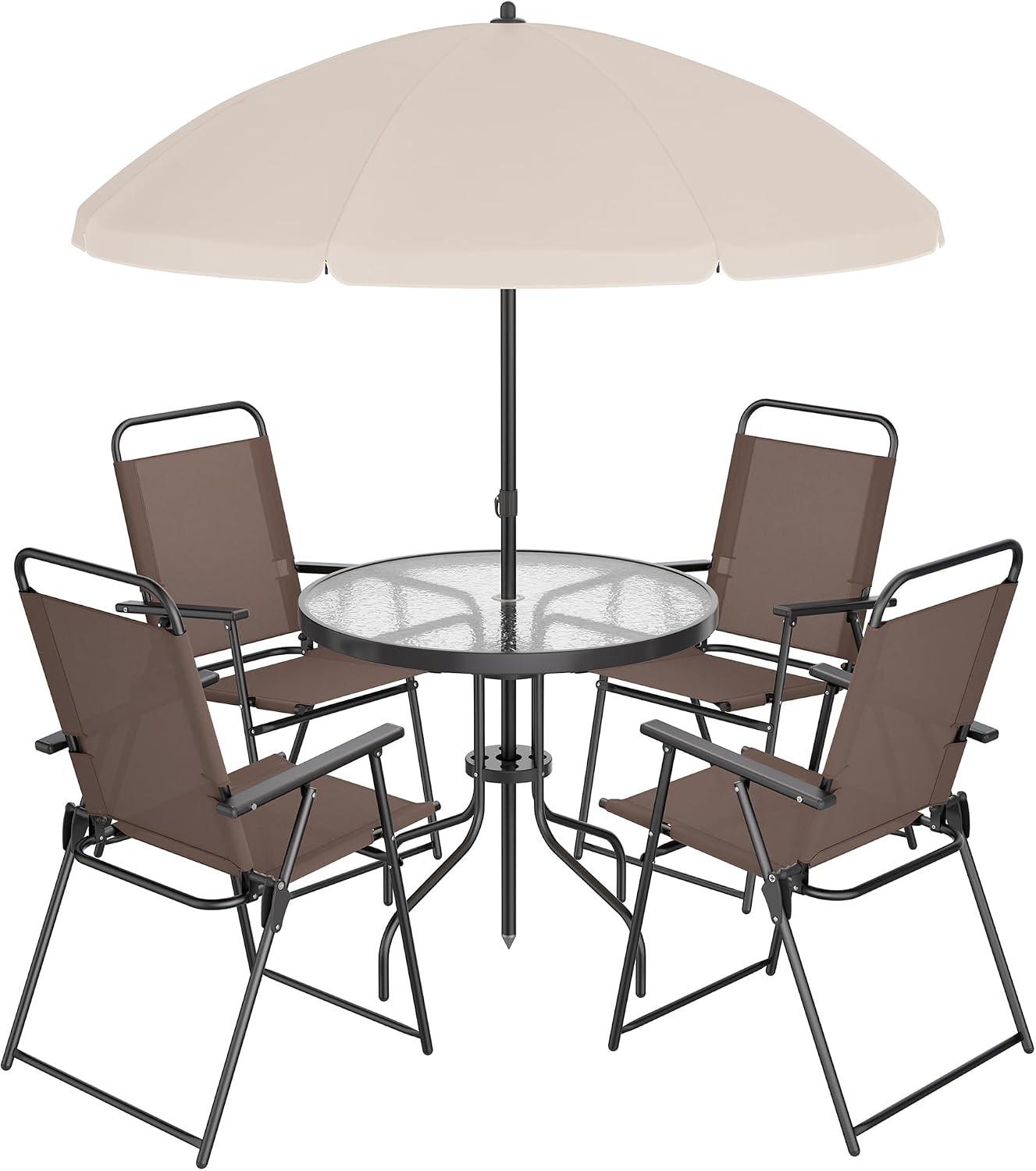 6 Piece Patio Dining Set with Umbrella, Outdoor Furniture Set with 4 Folding