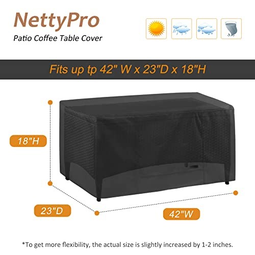 Patio Coffee Table Cover Rectangle, Waterproof 42″L x 23″W x 18″H Black