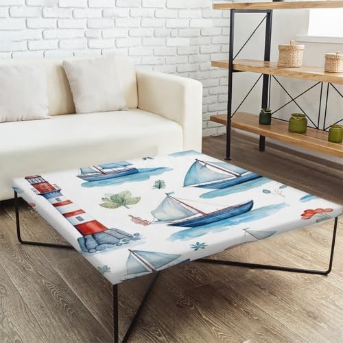Fitted Square Table Cover with 34″ x 34″ (Square) Nautical Sailing Lighthouse