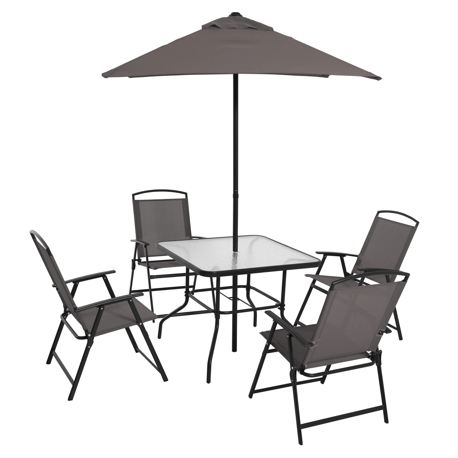 Albany Lane 6-Piece Steel Outdoor Patio Dining Set with Umbrella, Gray