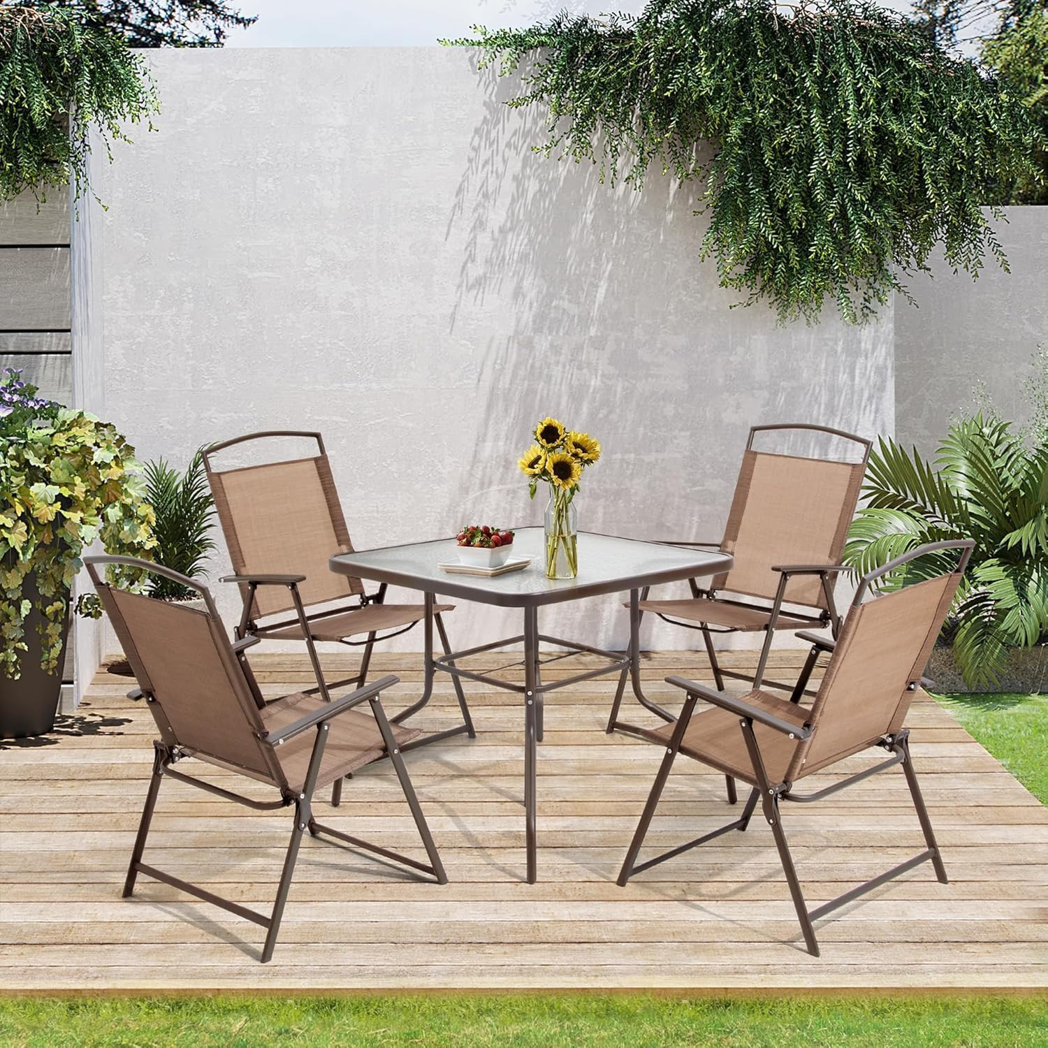 Crestlive Products 5 Piece Patio Dining Set with 4 Folding Chairs and Table Outd