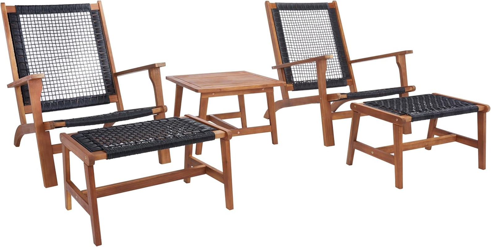Chantelle 5-Piece Natural/Black Woven Outdoor Patio Set for Stylish Relaxation