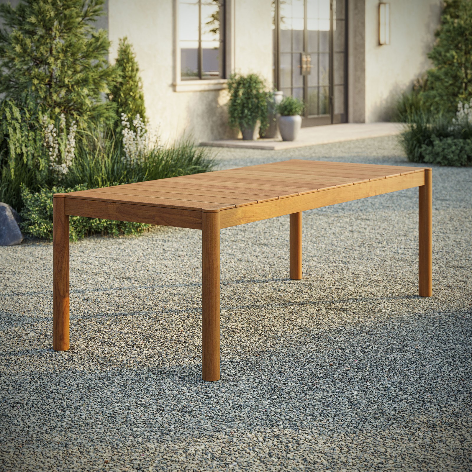 Eleni 89-Inch Outdoor Patio Teak Wood Dining Table in Natural