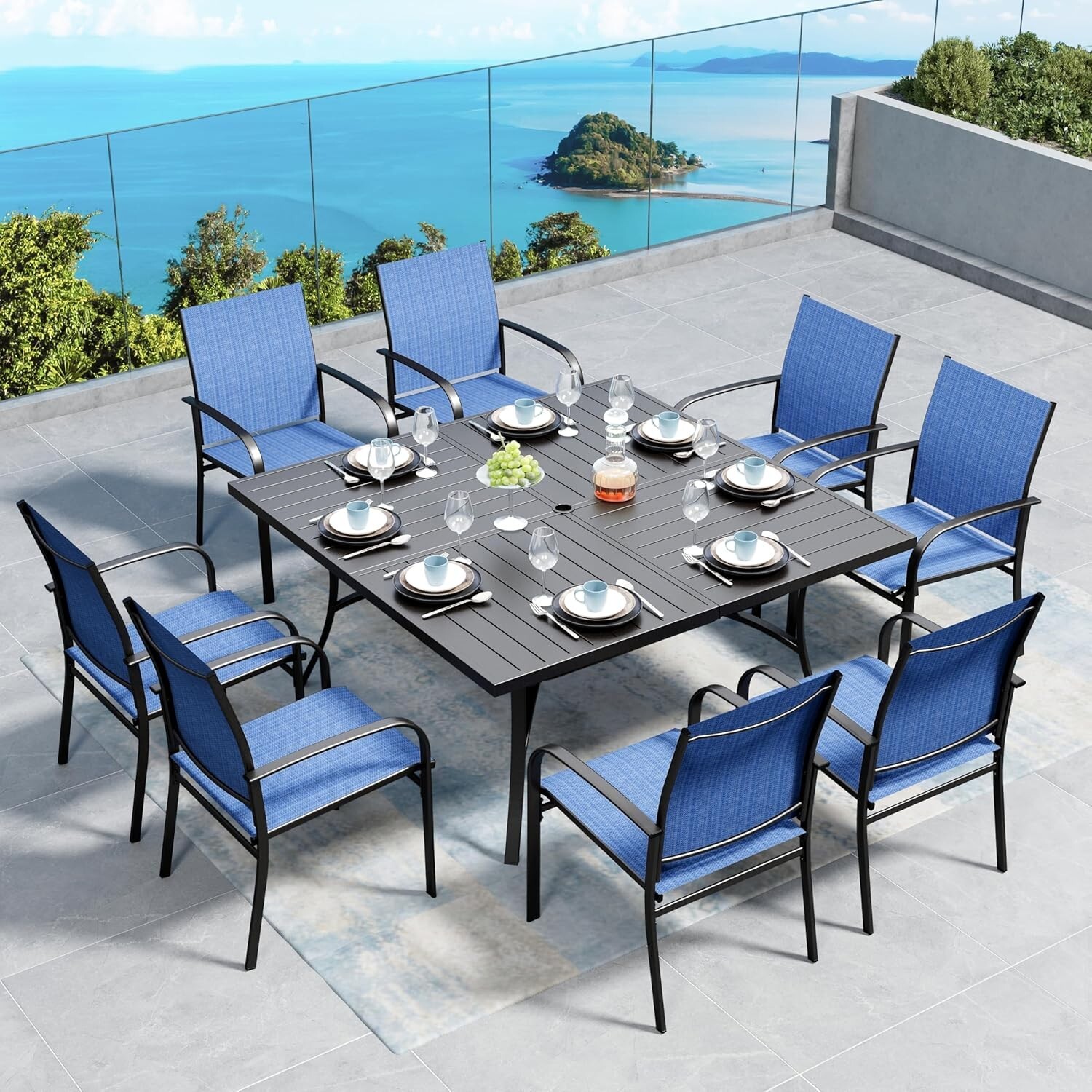 9 Piece Patio Dining Set Outdoor Furniture Set Table Chairs Set Textilene Chairs