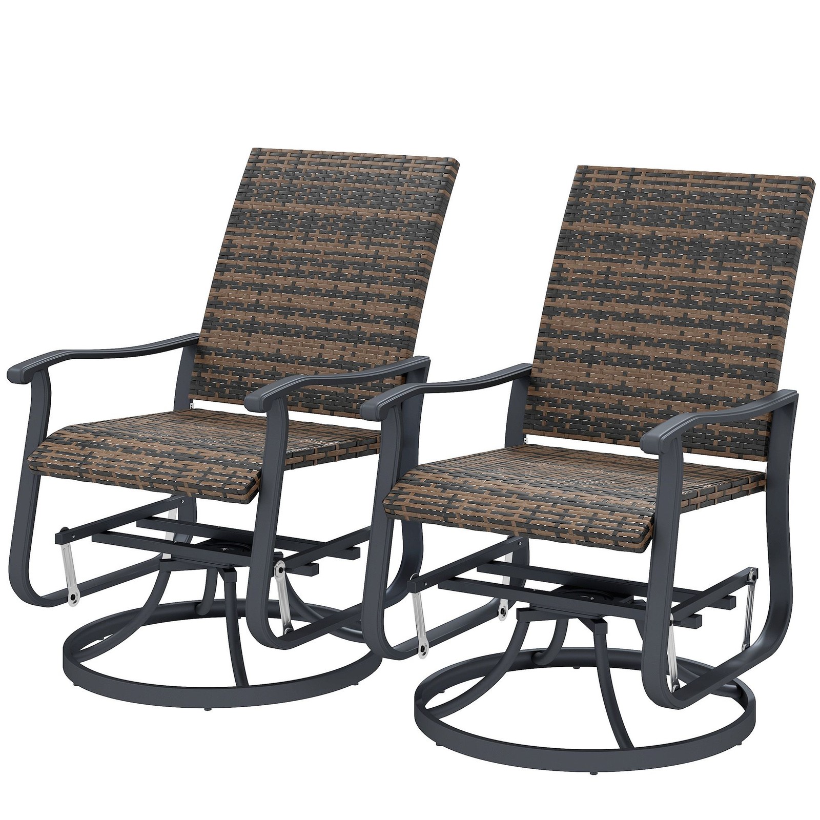 PE Wicker Glider Set of 2, Powder-Coated Steel, High Back, Brown, Outdoor